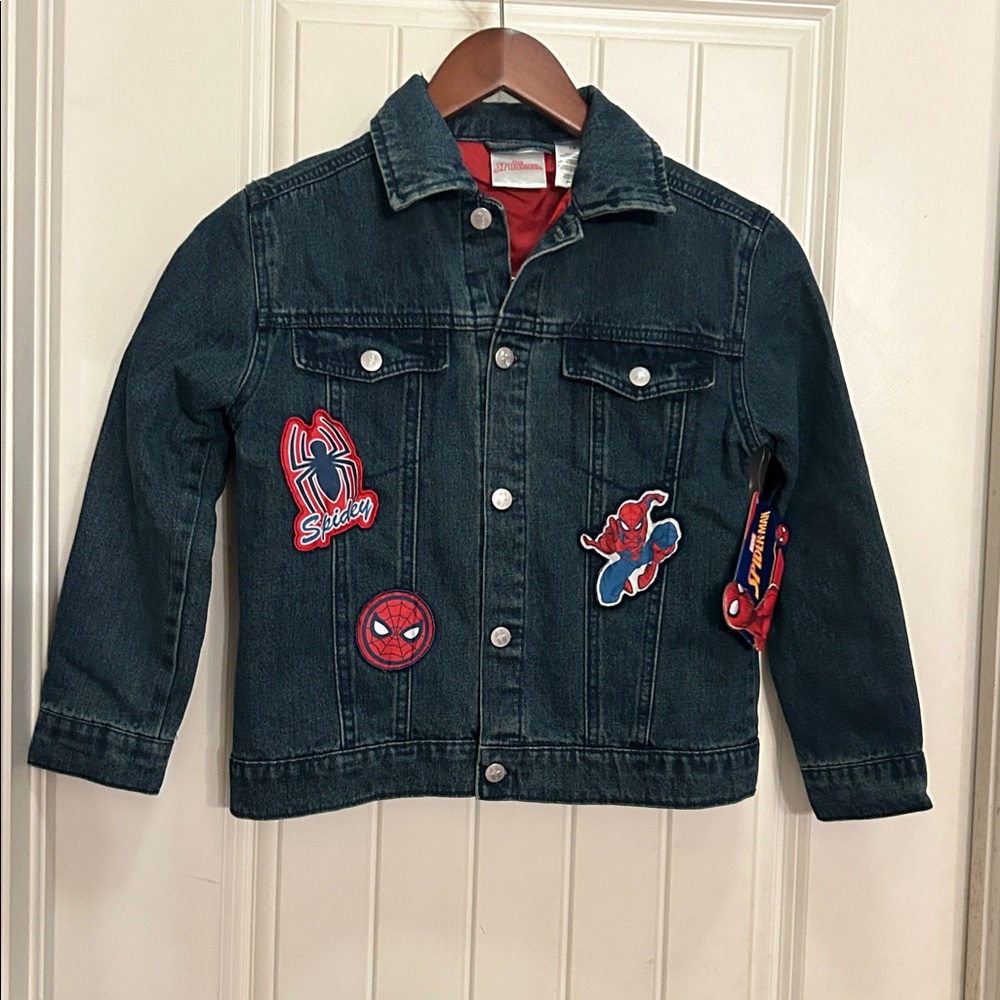 NWT Kids Denim Jacket 7/8 with Spider-Man Patches